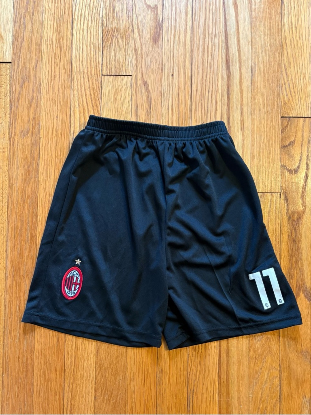 AC Milan Boys Soccer Shorts Black Size 6-7 Polyester